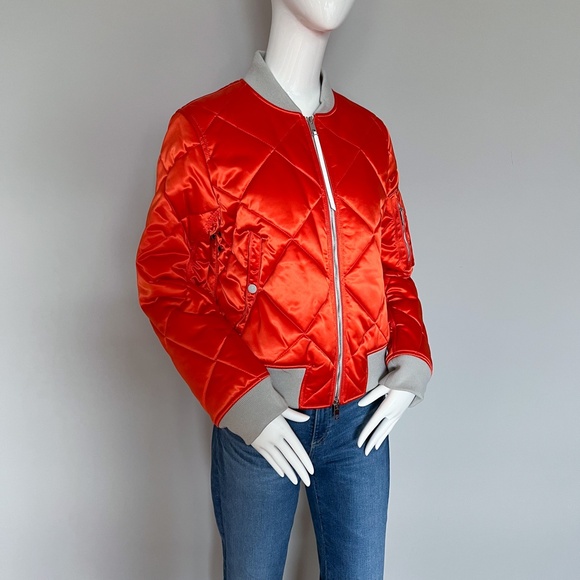 rag & bone Satin Orange Taupe Quilted Bomber Short Warm Jacket M - Picture 1 of 16